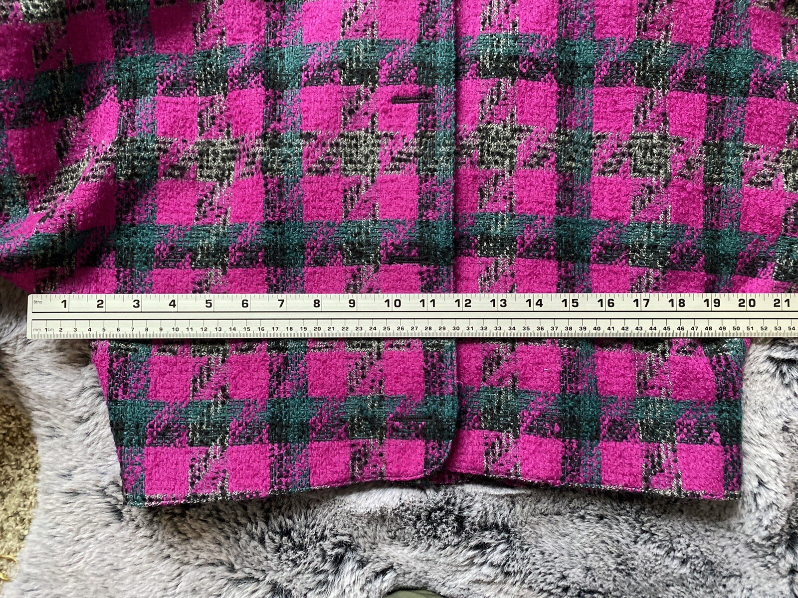 mr. jax Womens Blazer SIZE 12 Magenta Plaid Wool Dolman Sleeve Made in Canada