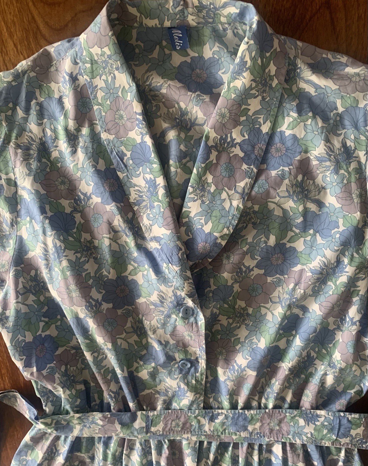 vintage 1960s Melissa shirtwaist dress cotton blue/lilac floral sz M full skirt