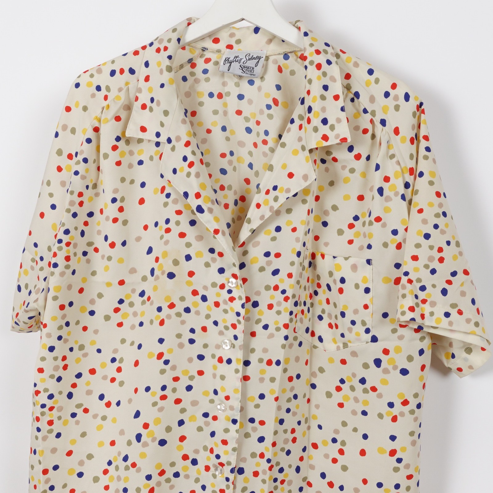 Vintage 70s Polka Dot Art Dots AOP Button Shirt Phyllis Sidney Shaker Sport XL