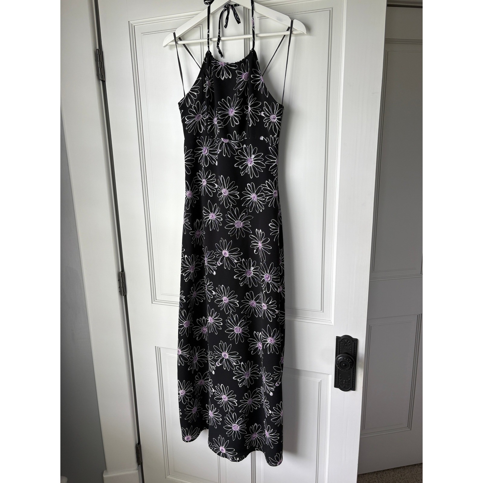 Bonkers Clothing Co Maxi Dress 5 Black Floral Halter Neck Vintage 90s USA Made