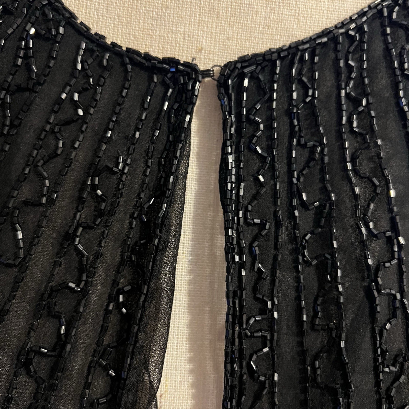 Vintage 80s NITELINE By Della Roufogali Black Sheer 100% Silk Beaded Jacket XL
