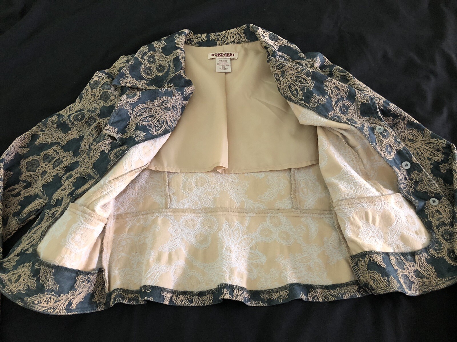 VTG. DOKI-GEKI WOMENS JACKET GRAY BEIGE PAISLEY STRETCHY SIZE S