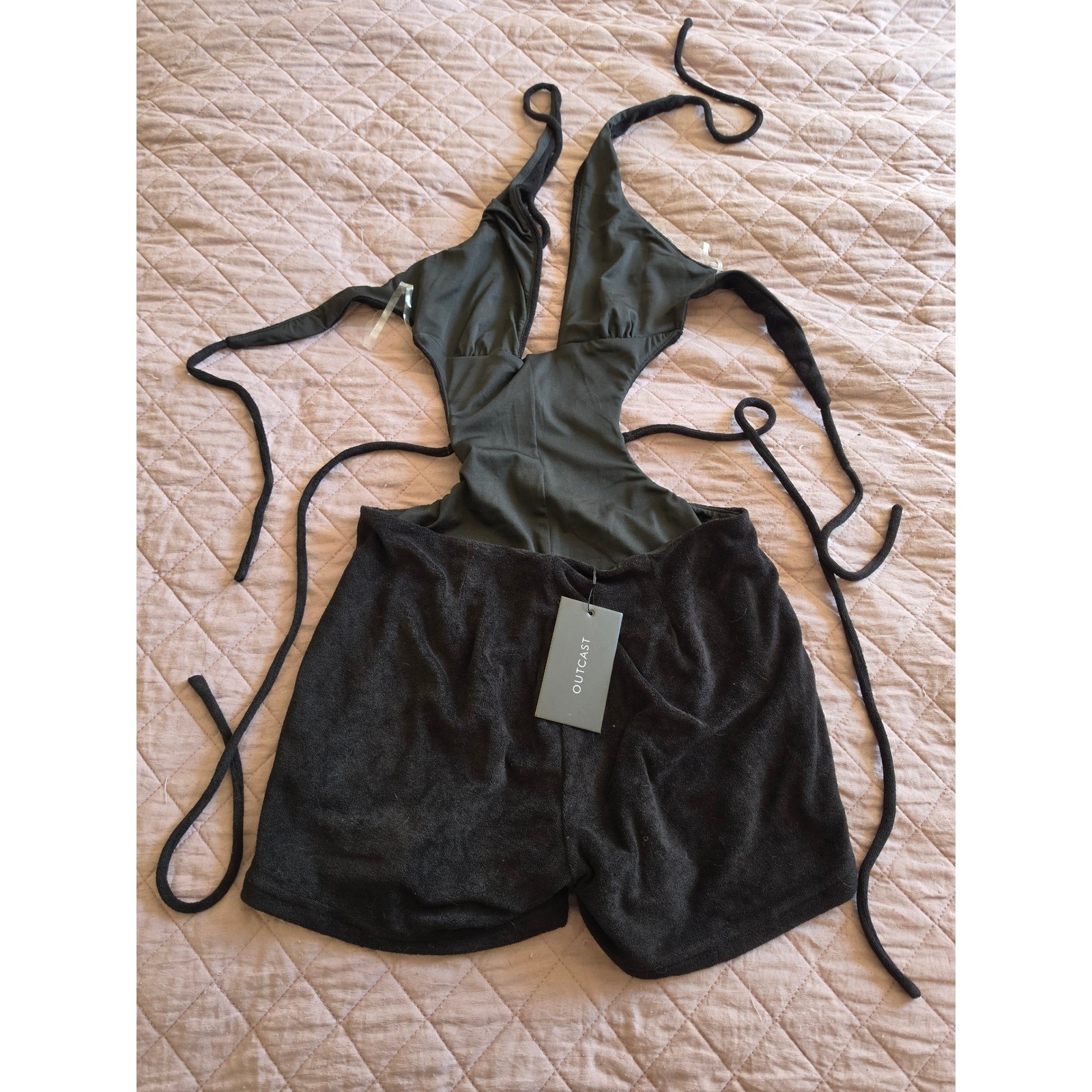 Outcast NWT Ebony Black Sexy Feminine Extra Pinup Playsuit Bodysuit Sz S-M
