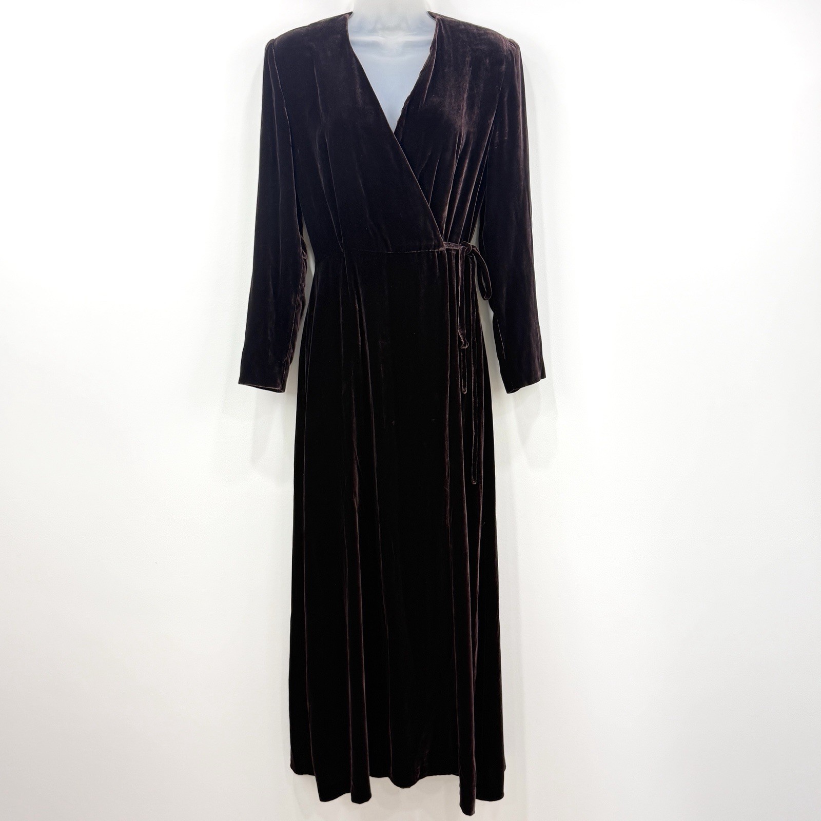 VTG Barry Bricken Silk Velvet Dress 4 Brown Whimsigoth Maxi Elegant Event Wrap
