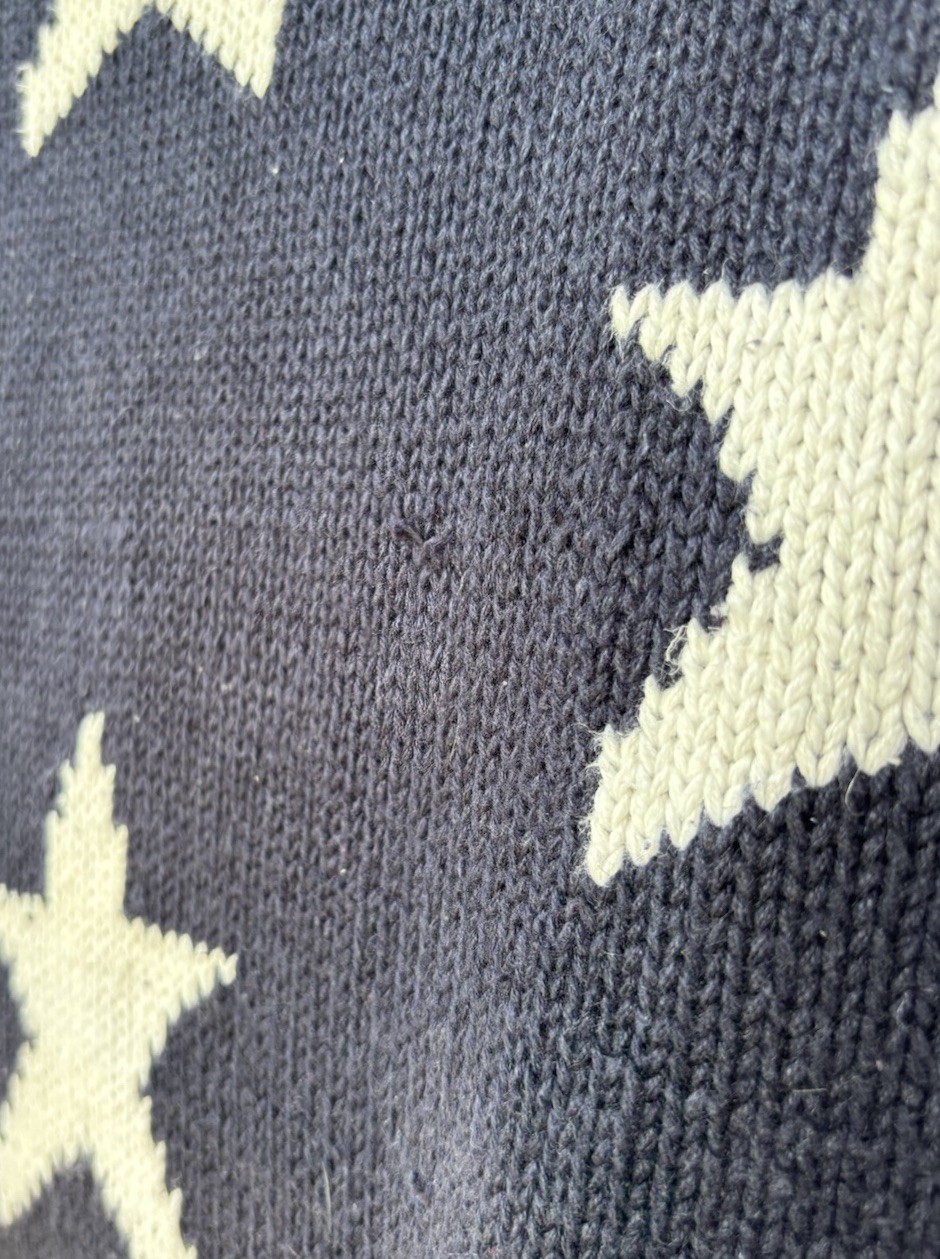 Claudia D. Star Heart Knit Sweater Womens L Navy Blue Good Vintage Americana