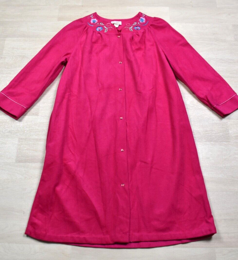 80s Dan Ellen Womens Hot Pink Robe Snap Front Large VTG 1980s