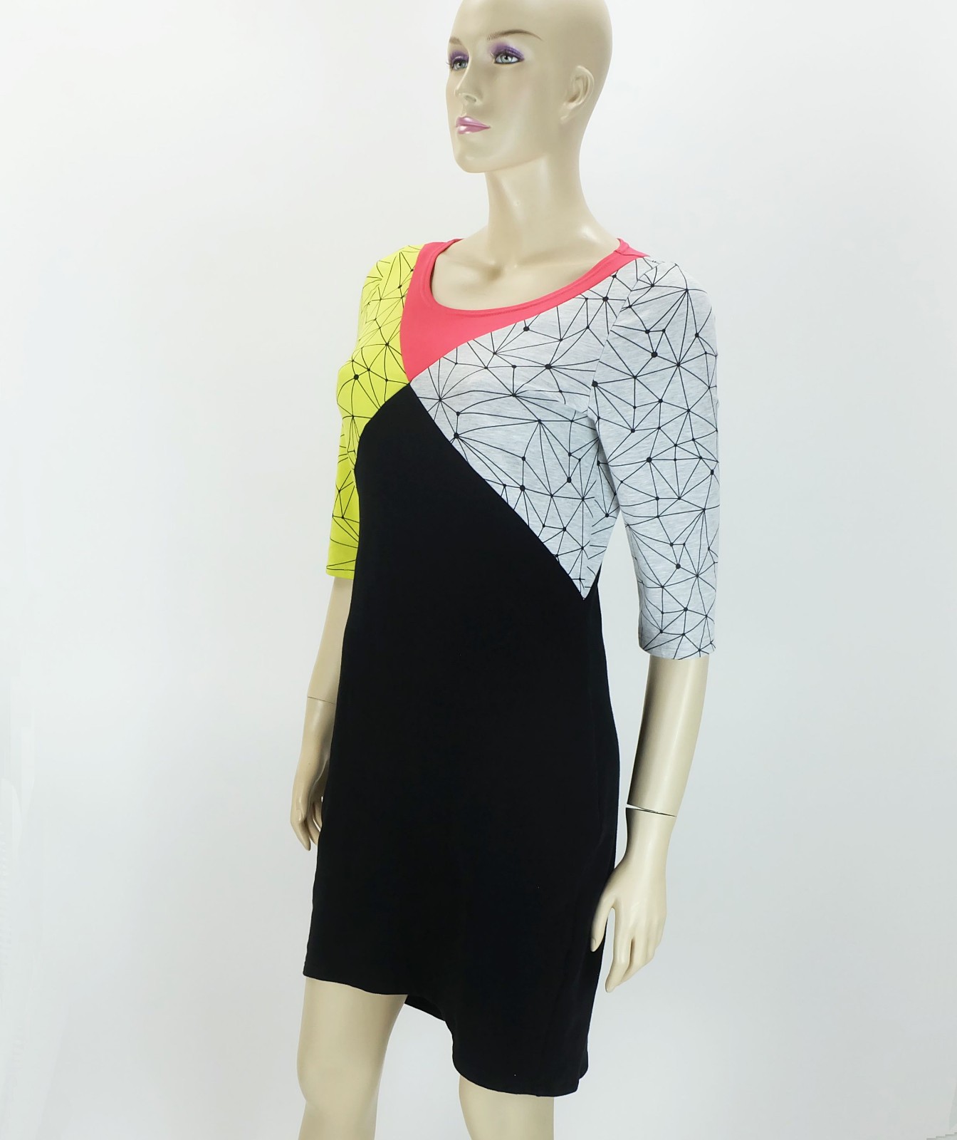 1980s dress mini dress size S new wave neon gray and black label mi eta