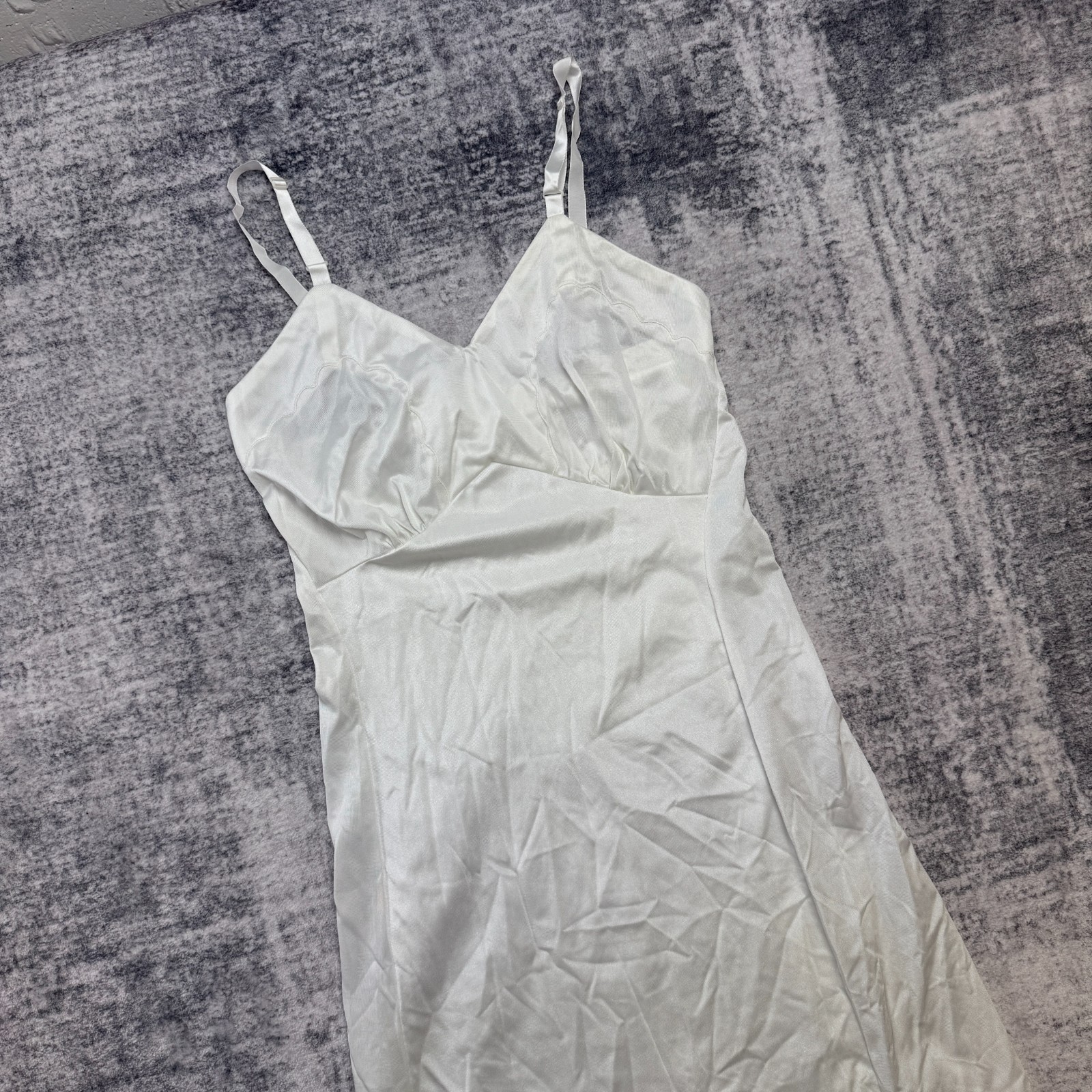 VTG Movie Star Full Slip Dress Nightgown Womens 32 Ivory Satin Lingerie USA Made