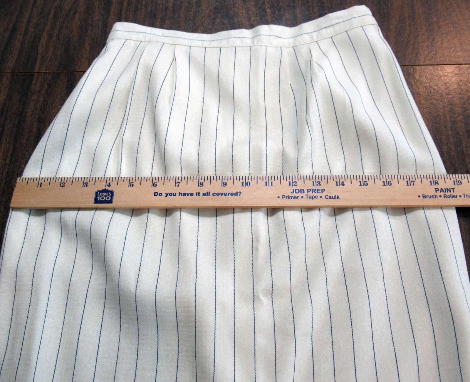 Vintage 1980s suit long jacket and skirt M.J. Carroll Cream striped rayon flax