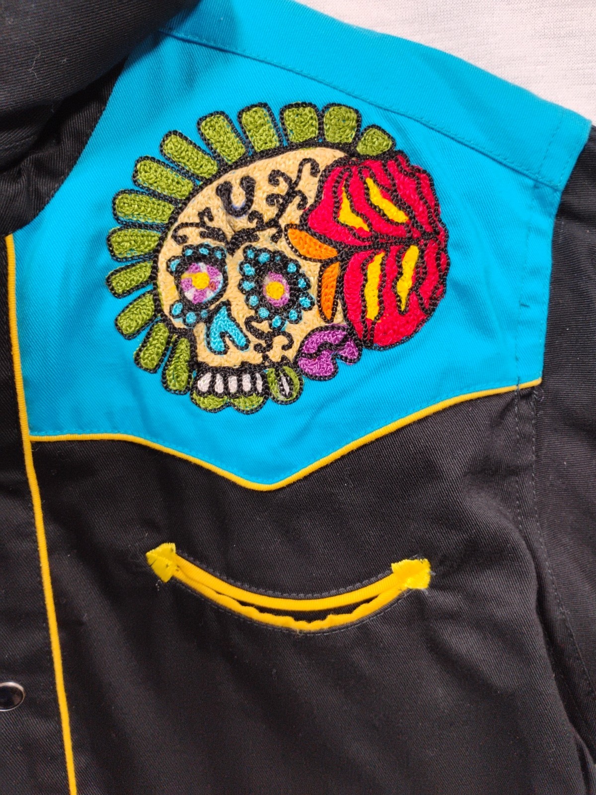 Rockmount Ranch Wear Western Shirt L Skull Embroidered Pearl Snap
