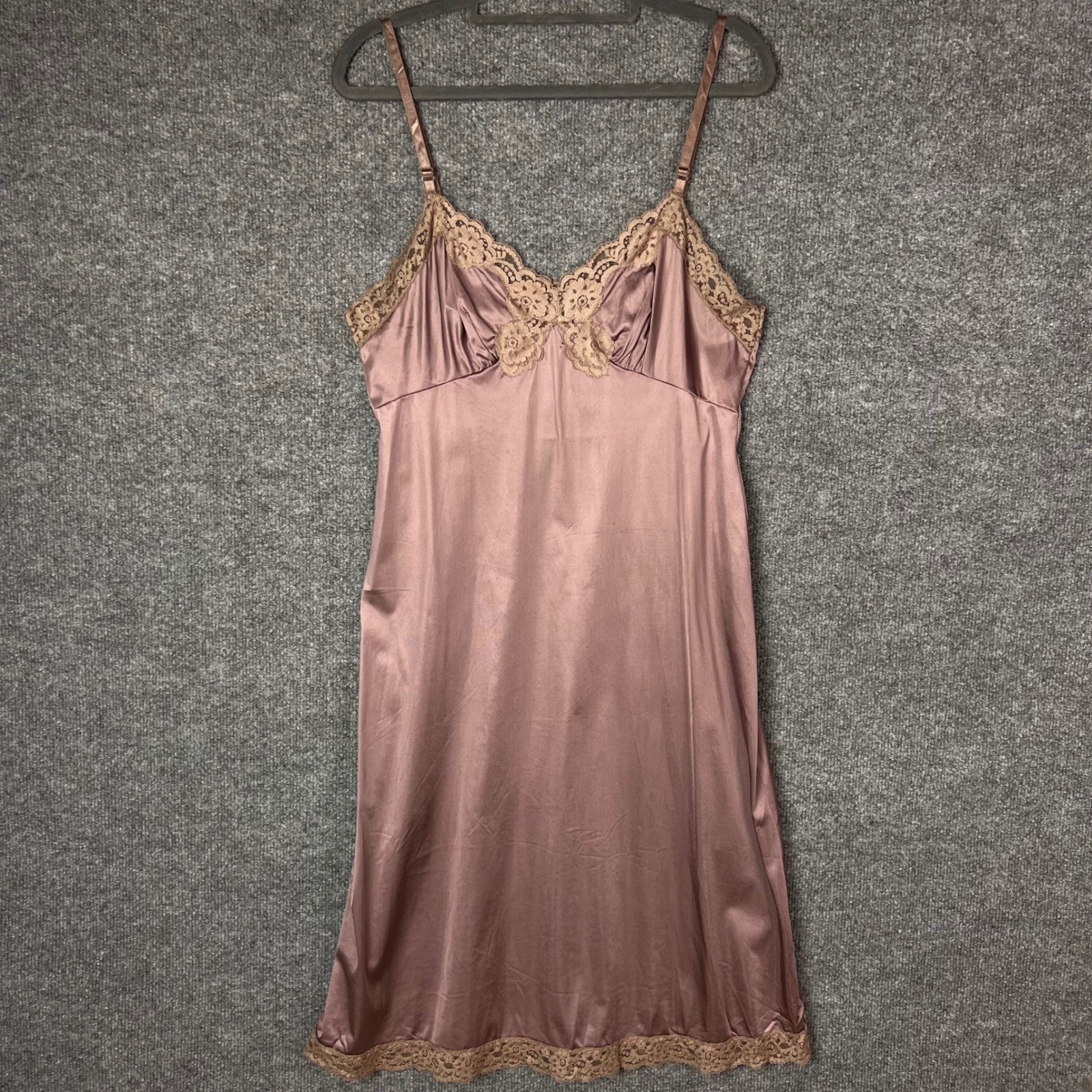 Vintage Nightgown Large Mauve Good Lace Trim Adjustable Straps Slip Dress