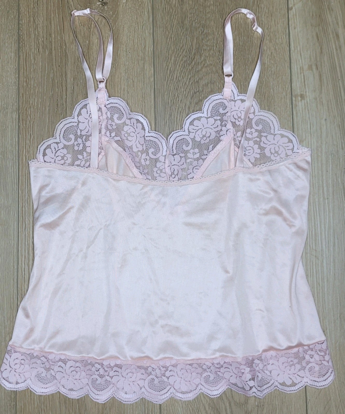 Vtg JC Penney Fantasia Peachy Pink Lace Camisole Union Label USA Sz: 32