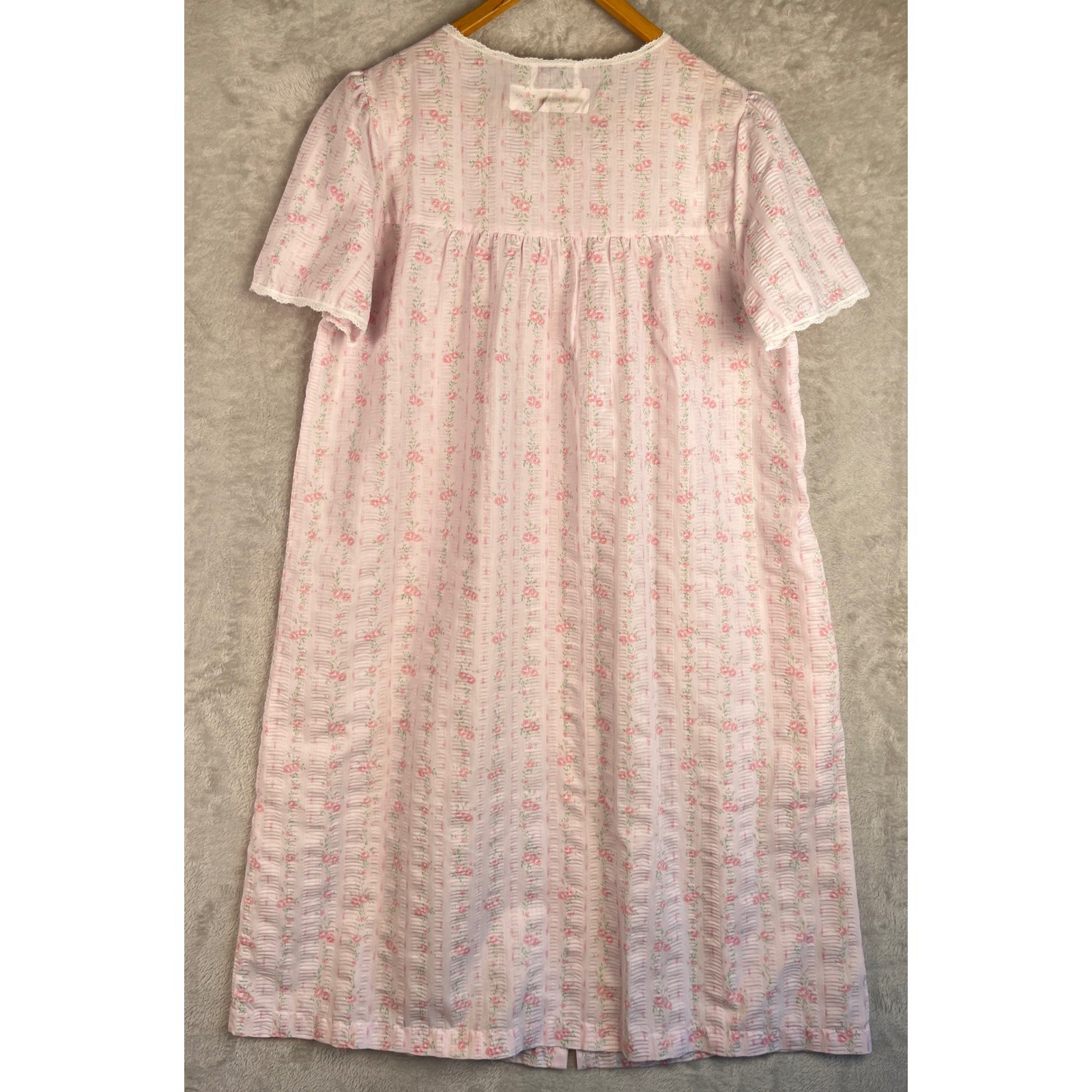 Vintage Character Nightgown Robe Set Medium Pink Floral Lace Grandma Cottagecore
