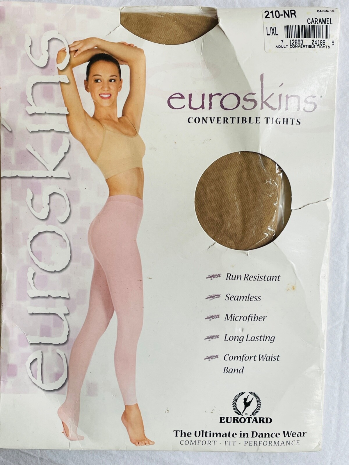 NEW VTG EUROSKINS CONVERTIBLE DANCE TIGHTS STRETCH NYLON PANTYHOSE CARAMEL*L/XL