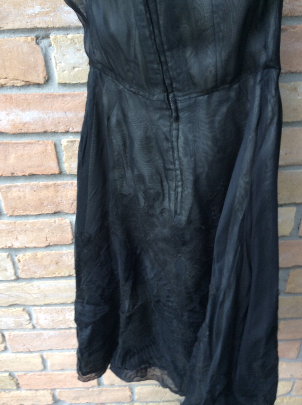 VTG 40s/50s Black Dress XS Art Deco Theater 31″B 24″W 40″-41″L DAMAGED READ