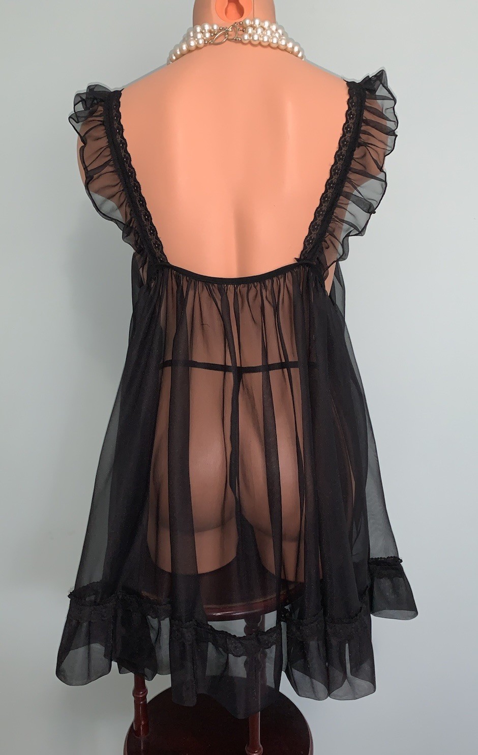 NEW SHEER Old School Chiffon Babydoll 1X Panty SatinRibbon 2pc Full Skirt