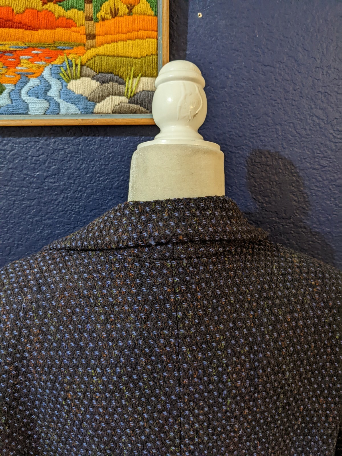 VTG Lily & Taylor New York Paris Blue Tweed Coat Double Button Sz PLUS 20 XXXL