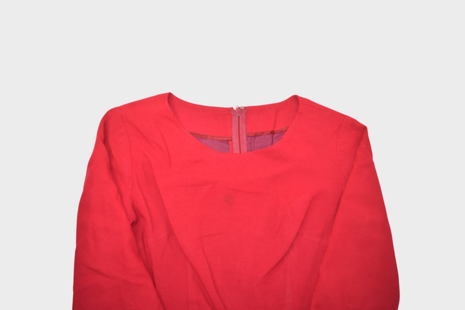 Vintage 60s Dress Womens Small Red Wool House Day Belted Midi 1/2 Sleeve