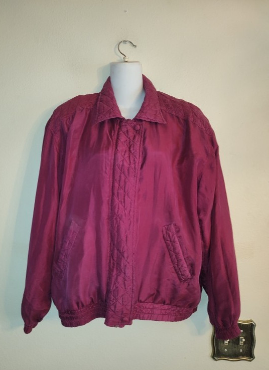 Vintage 90s Women’s Anney Collection Silk Berry Magenta Bomber Jacket Size S / P