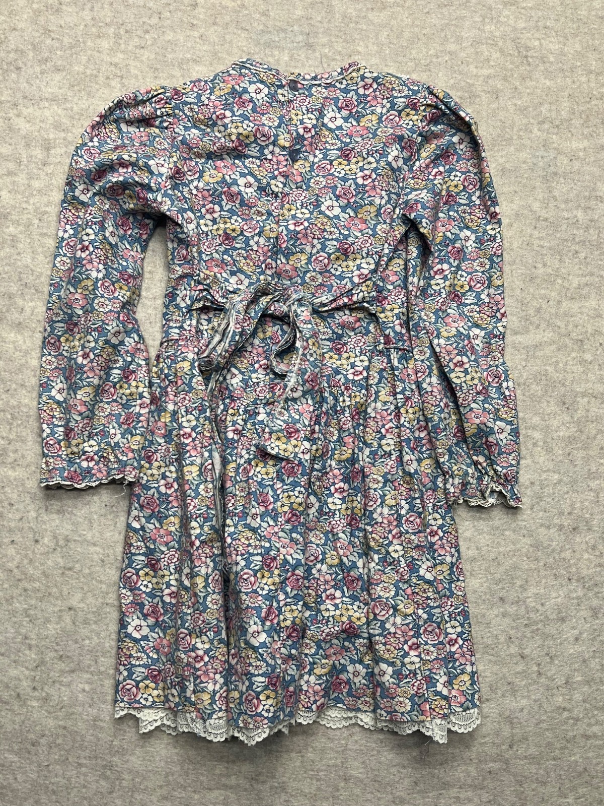 Vintage Peaches 'n Cream Floral Long Sleeve Prairie Dress Cottage Fairy 80s 6