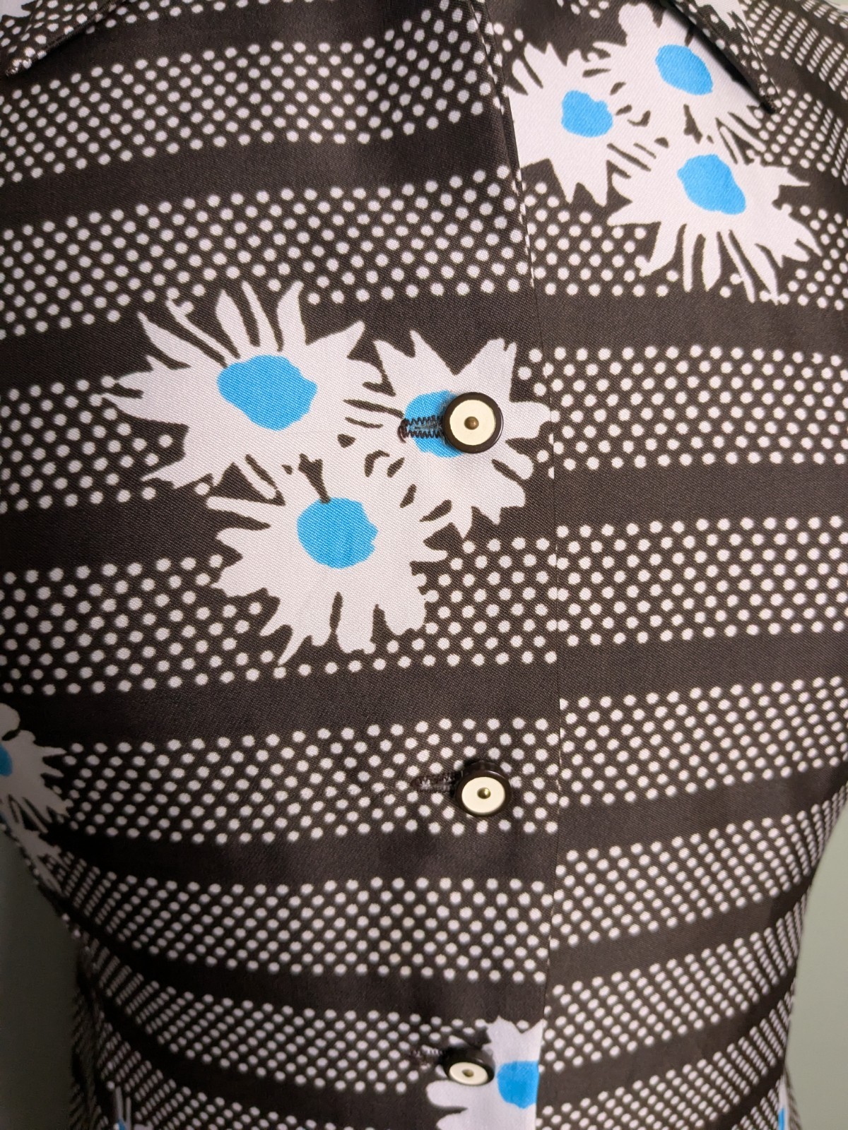 Polka Dot And Flower Print Shirtwaist Collared Dropwaist Vintage 1960s Dress