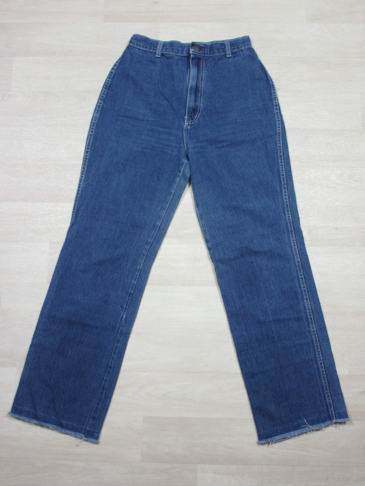 Vintage 70s Jeans Womens Sz 25 High Rise Straight Denim Raw Hem Embroidered Rose