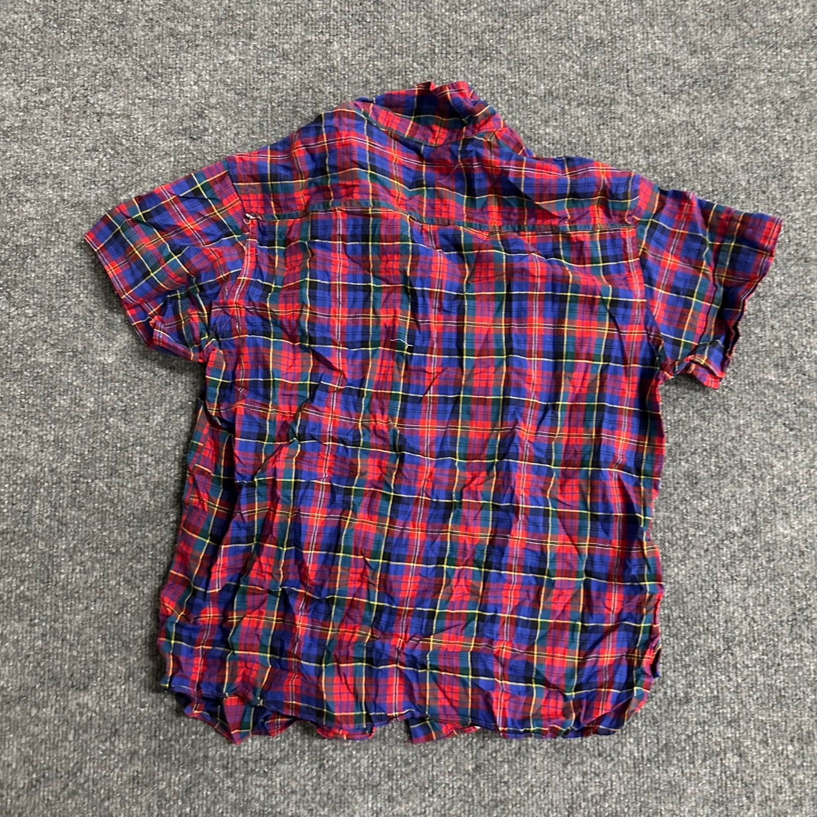 Red Beauty Plaid Shirt Womens Size 34 Multicolor Vintage Short Sleeve Button Up
