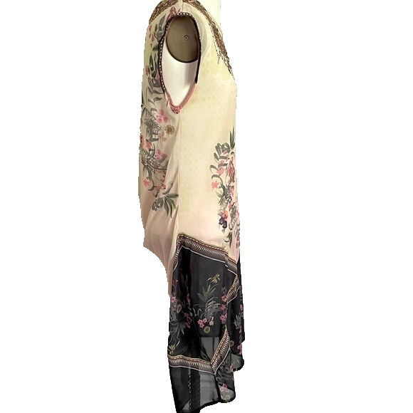 Desigual Elo Sheer Floral Chiffon Flapper Bejeweled Neckline Knee Dress – Small