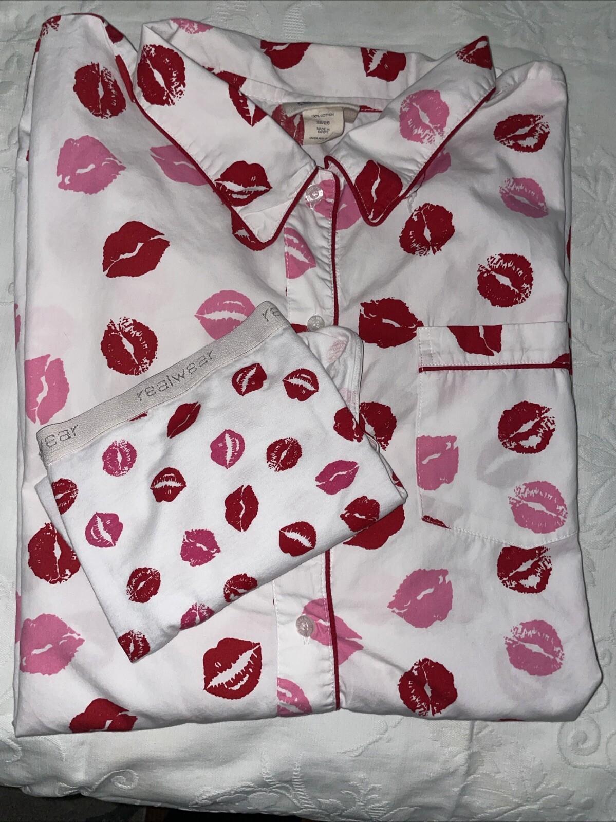 Pajamas Woman’s Plus 26/28 Venezia KISS LIPS Sleep Shirt Pink Panty Lipstick Set