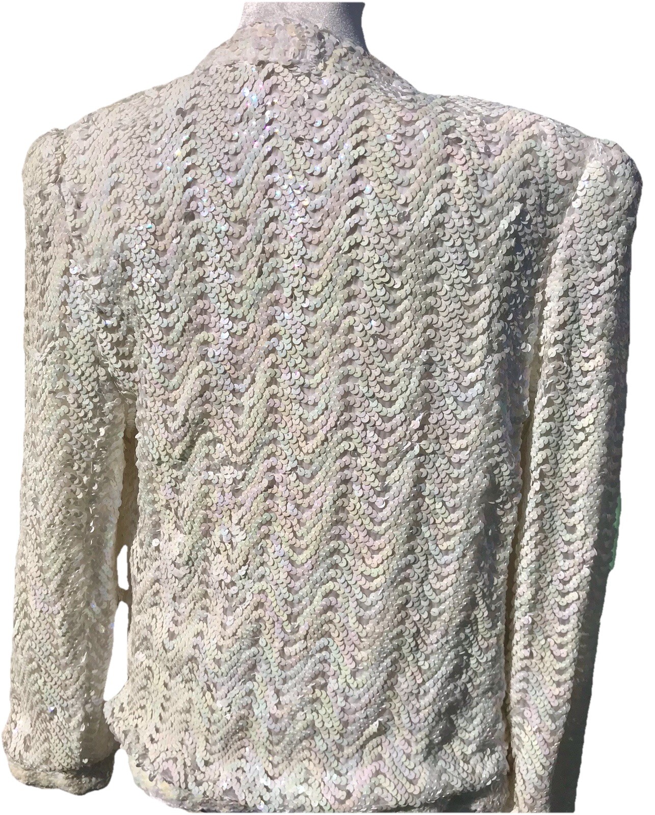 Vtg 70s 80s Lilly Diamond Calif Sequin Iridescent White Jacket S M Cardigan Coat