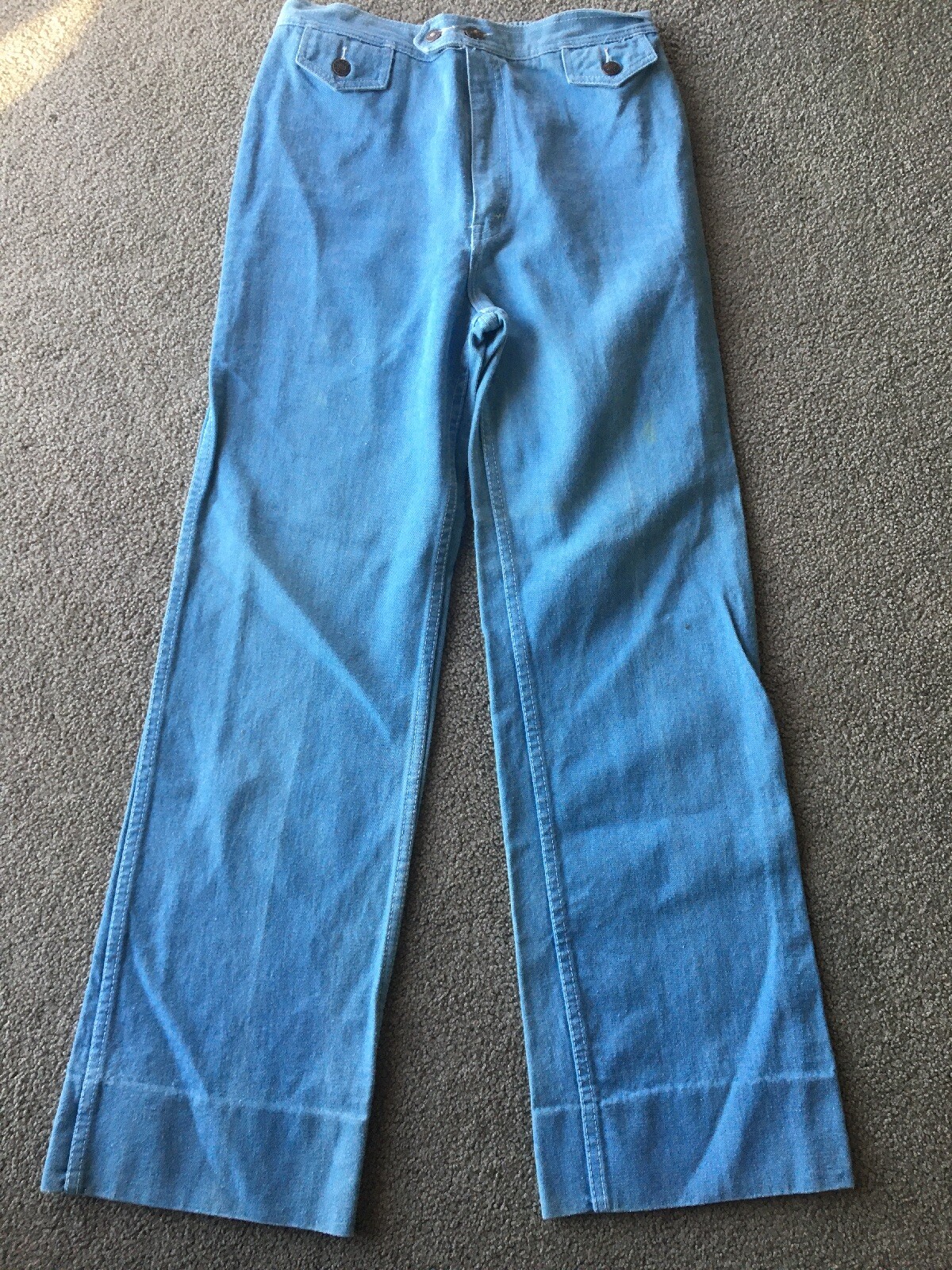 Vintage ~ Bay Britches ~15/16 High-Waisted Straight WIDE LEG Light Wash Elastic