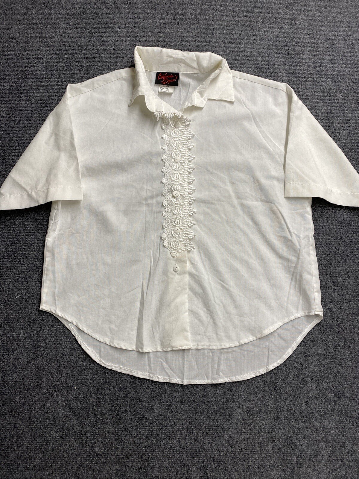 Vintage California Spice White Lace Front Short Sleeve Button Up Size M