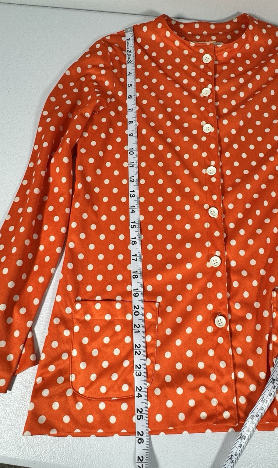 Vintage Polka Dot 2 Piece Set Orange Blouse Camisole Belt Retro Pin Up S