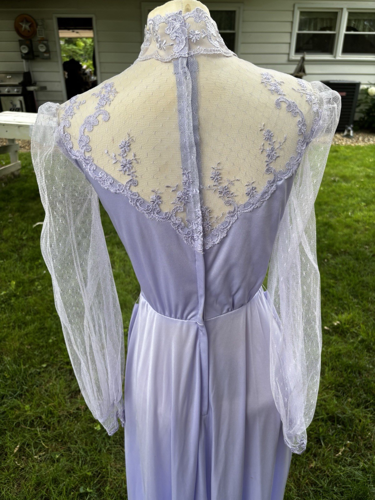 VTG 70s Dress Maxi Polyester Formal Bridesmaid Wedding Purple Sheer Eve Milady