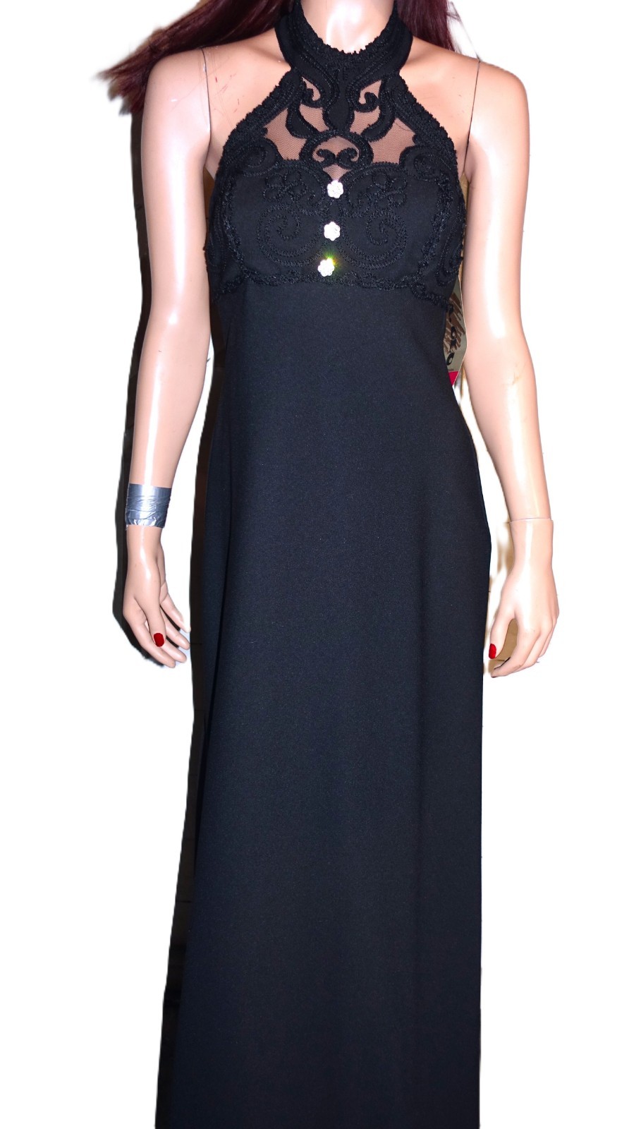 Vintage L.A. Glo Black Embroidered Bodice Maxi Dress 5/6 NWT