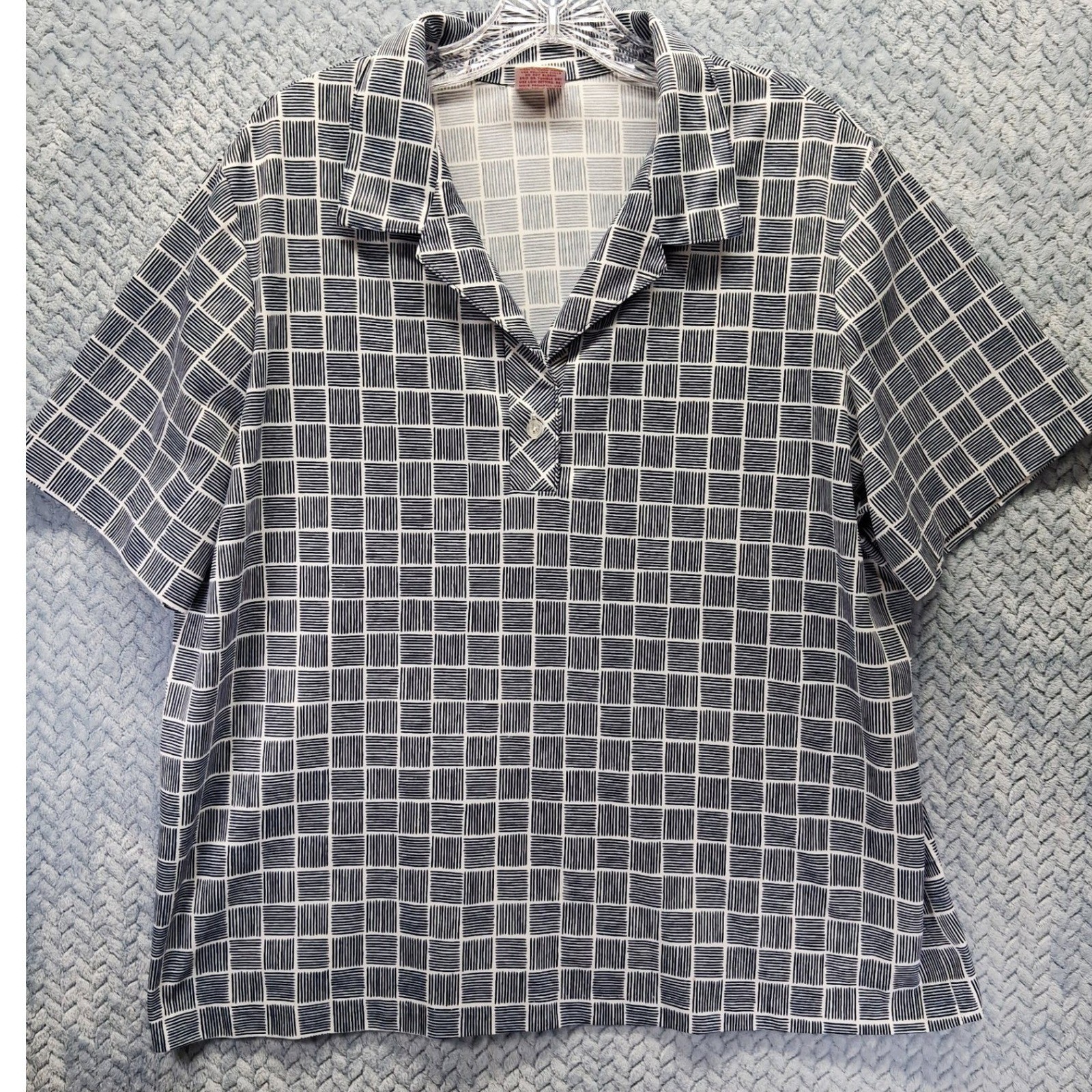 Graff Californiawear Vintage Navy Blue White Grid Short Sleeve Polo Top XL Coast