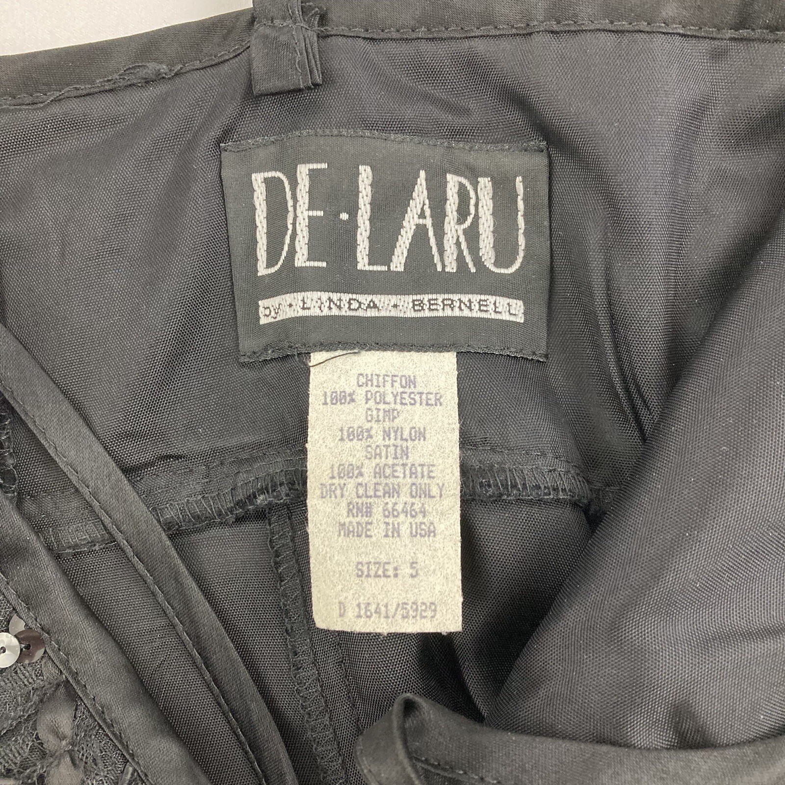 Vintage De Laru By Linda Bernell Black Spaghetti Strap Cocktail Dress Size 5