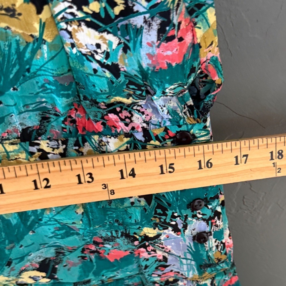 Michelle Stuart Vintage Floral Rayon Midi Dress Teal Multi Strappy Back 9/10