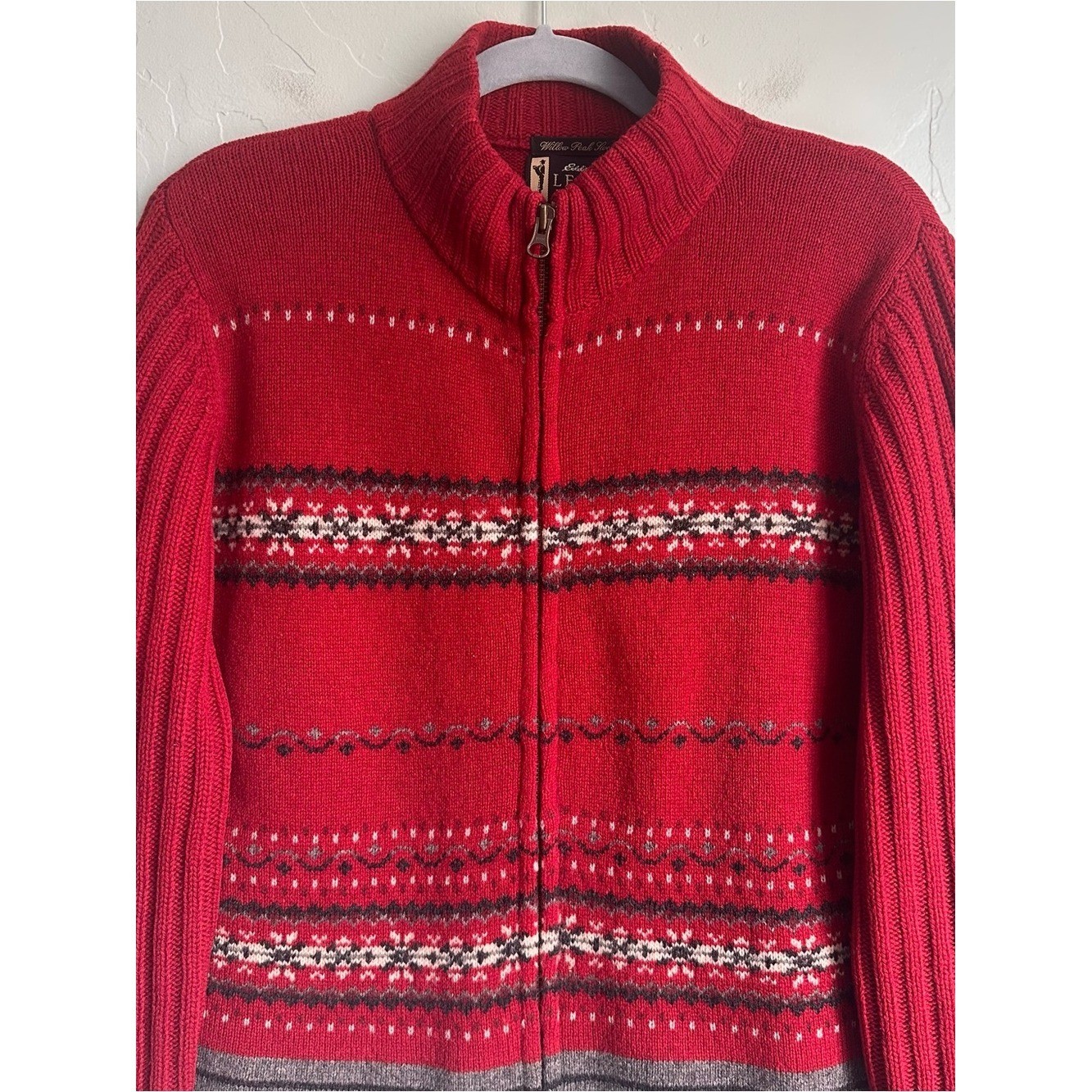 90’s VTG Eddie Bauer Legend Willow Peak Sweater Red Fair Isle Lambswool Cardigan