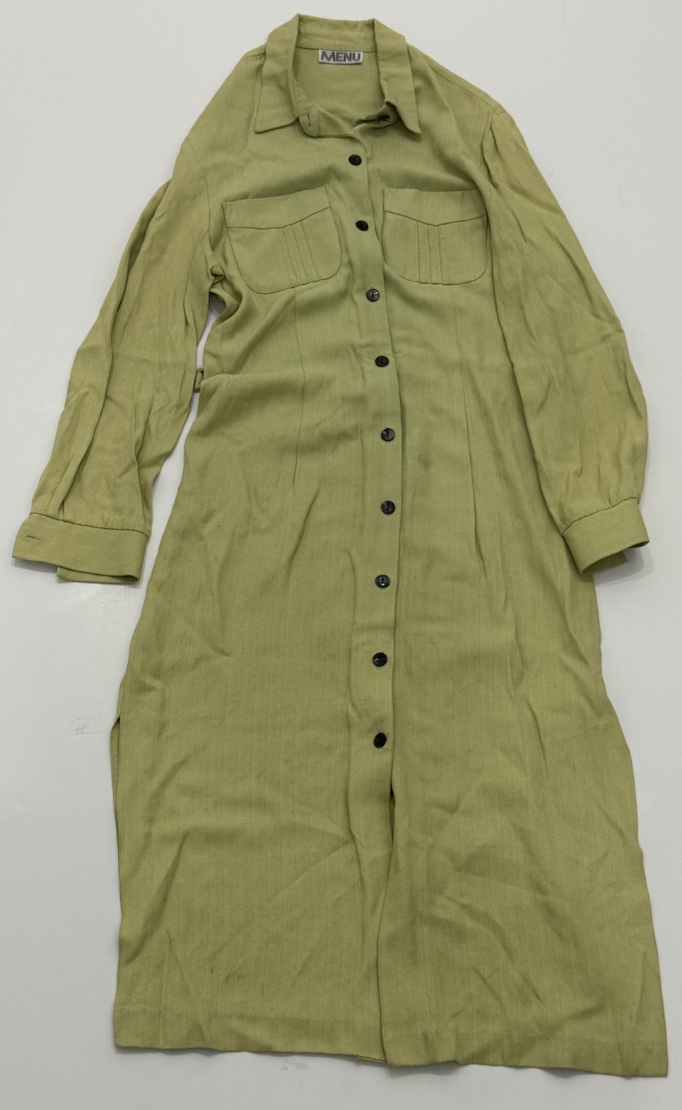 MENU Lime Green Shirt Dress | Vintage 1990s Minimalist Button Front Midi