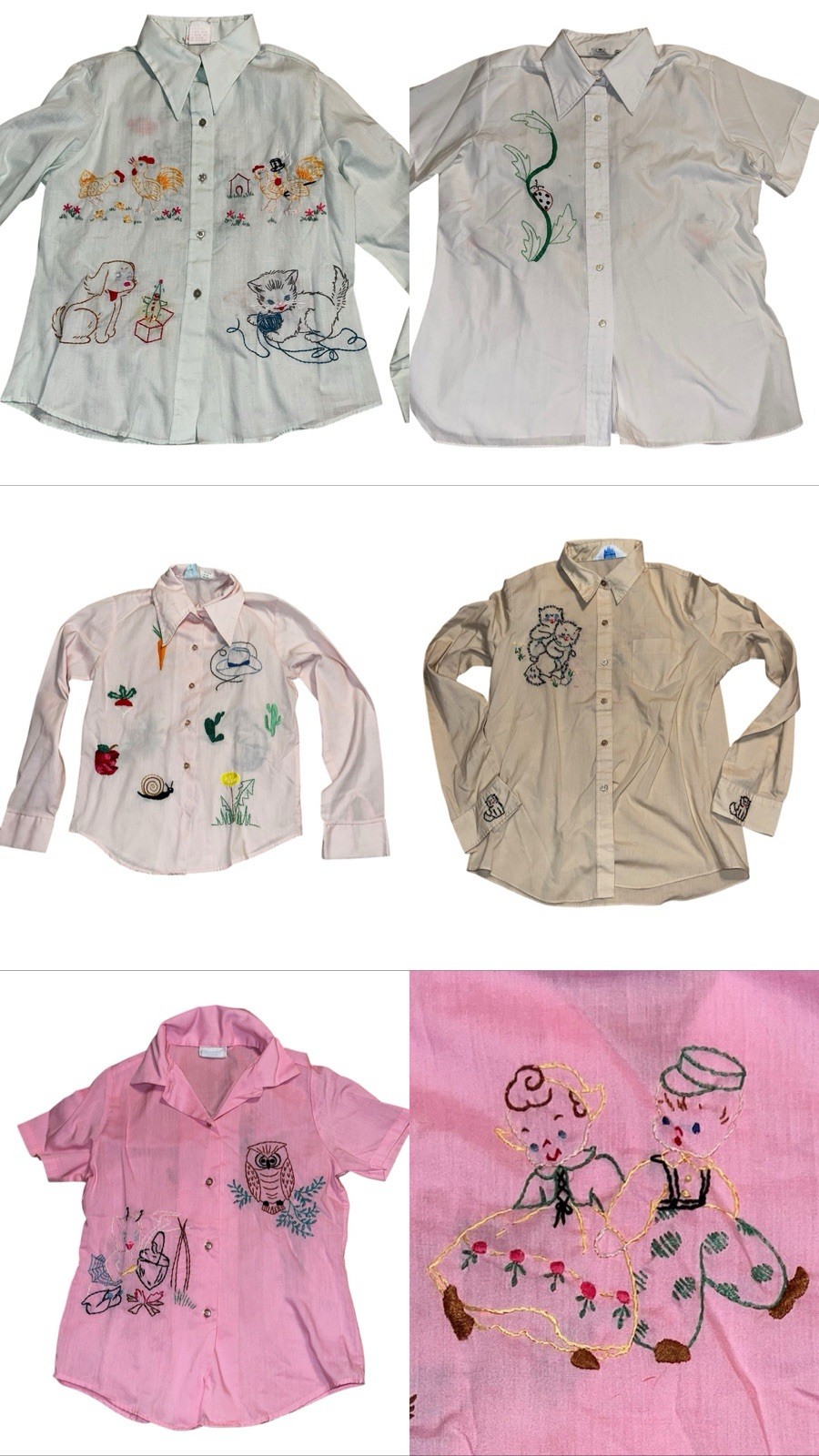 Vintage 1950’s Embroidered Novelty Print Shirt Lot 5 Pcs Misc Sizes Kids