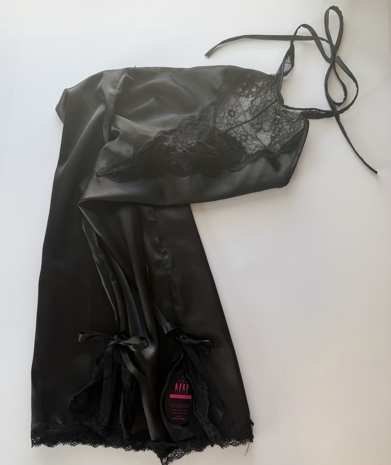 Avidlove Black Satin Lace Halter Chemise Nightgown Side Zip NWT Women’s XL NWT
