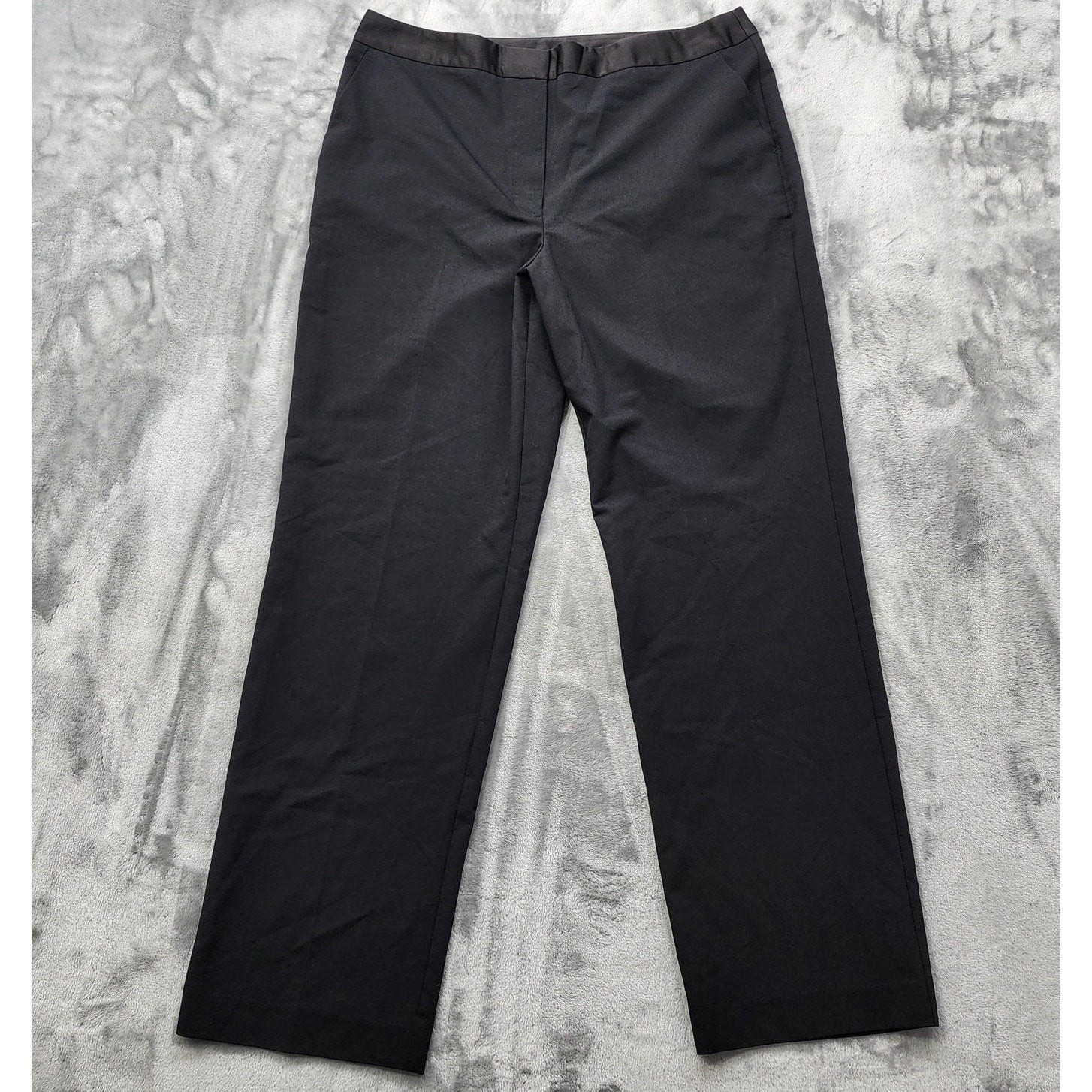 Vintage Worthington Pants Womens 16 Black Satin Accents High Rise Straight Leg