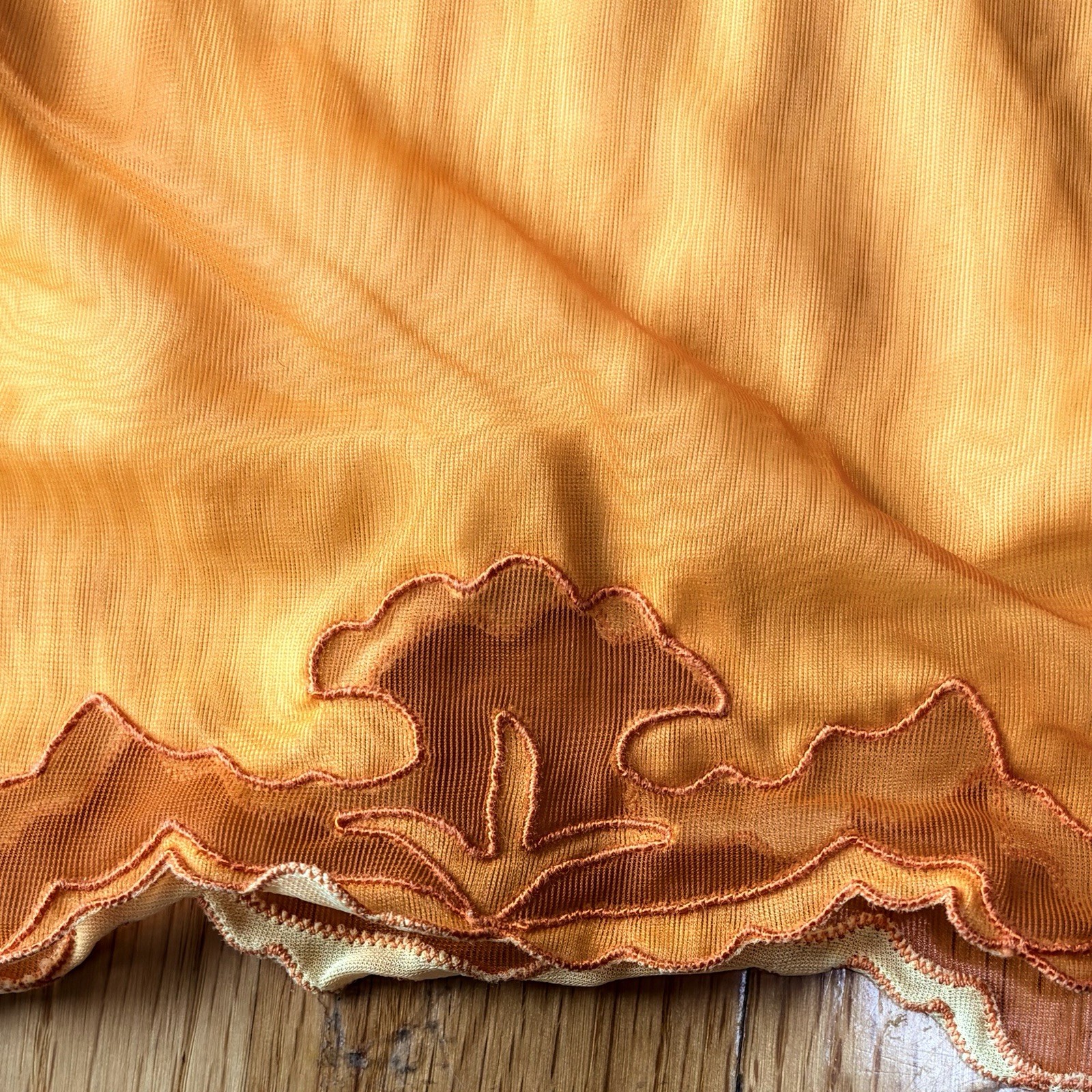 Vintage Orange Mini Skirt Half Slip Medium Ivory USA Union Lace Trim Floral 50s
