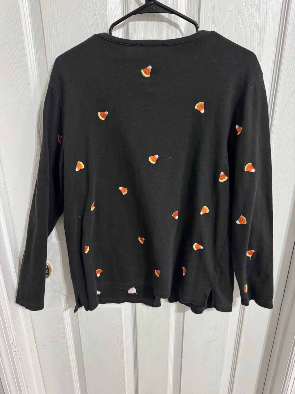 Vtg. Quaker Factory Women’s Medium 2-peice Halloween Candy Corn Embroidery Se