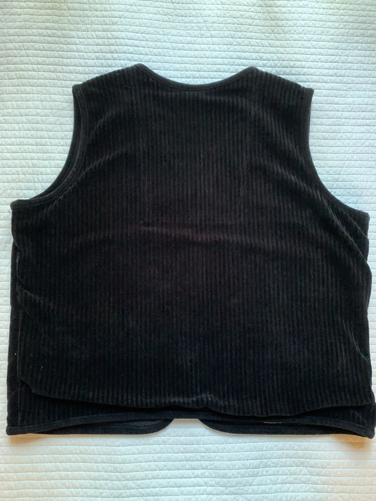 Vtg 'Carole Little Sport’ Sz L Bust 42 Black Quilted Corduroy Vest Zip Pockets