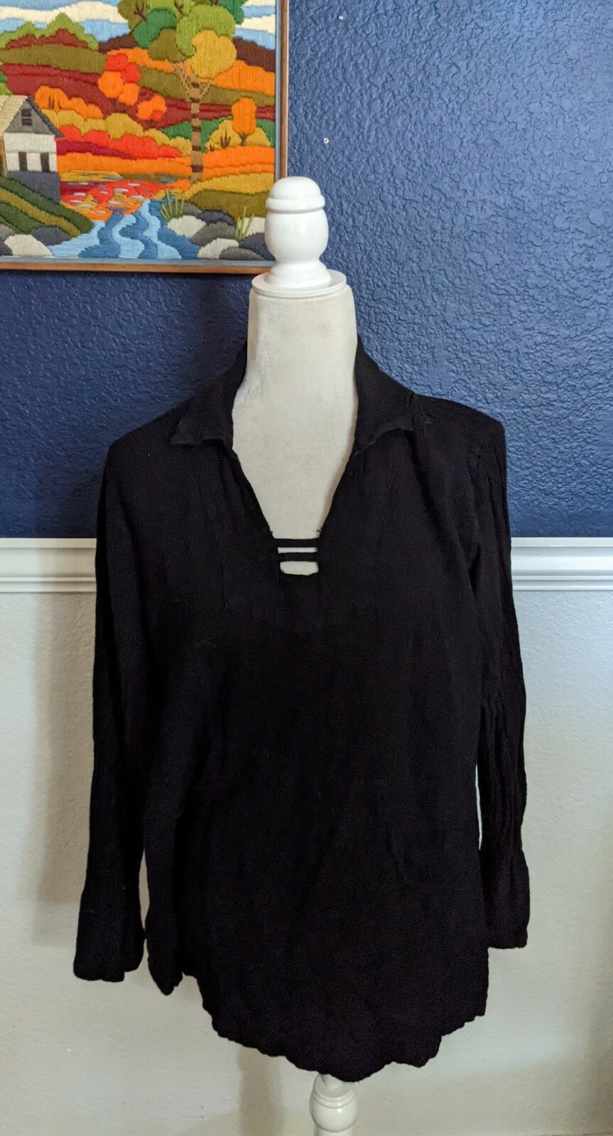 VTG Sea Breeze of California Black Shirt Crinkle 100% Cotton Sz XS Extra Small