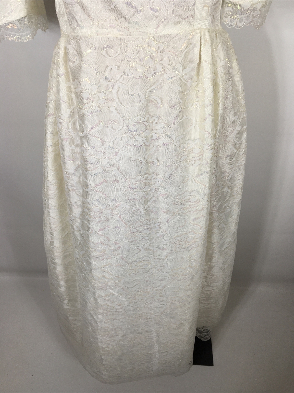 VTG 80s Puffy Sleeve Dress Floral Lace PROM Party Wedding Metallic Lame EUC S/M
