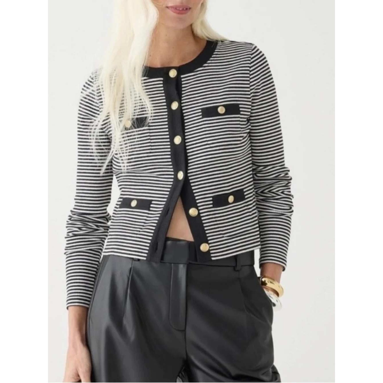 NEW J.Crew Vintage Rib Lady Jacket Black White Stripe Womens XS