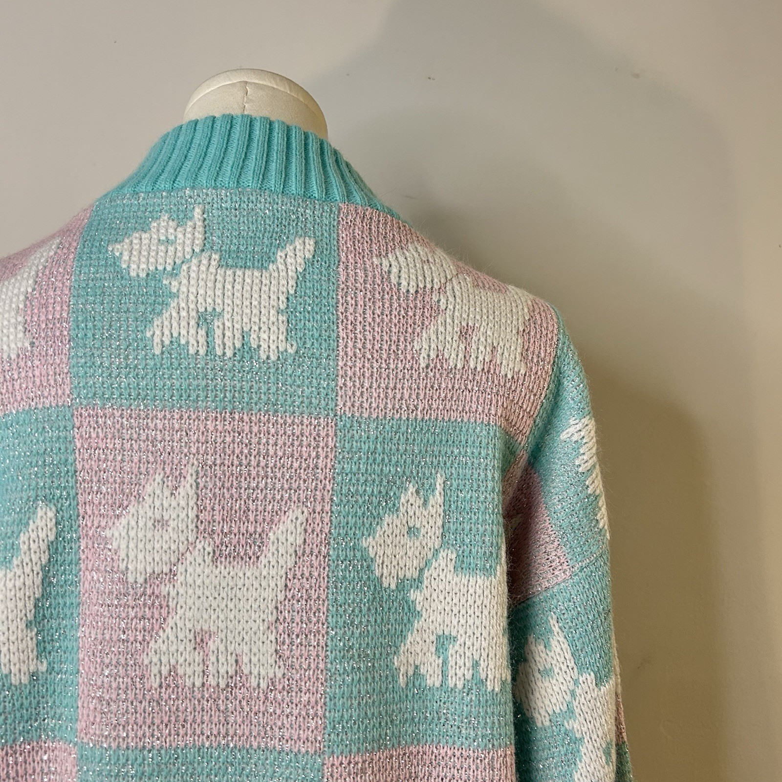 80s Soft Girl Preppy Scottie Dog Sweater Pink Blue Women’s 38 Inch Bust